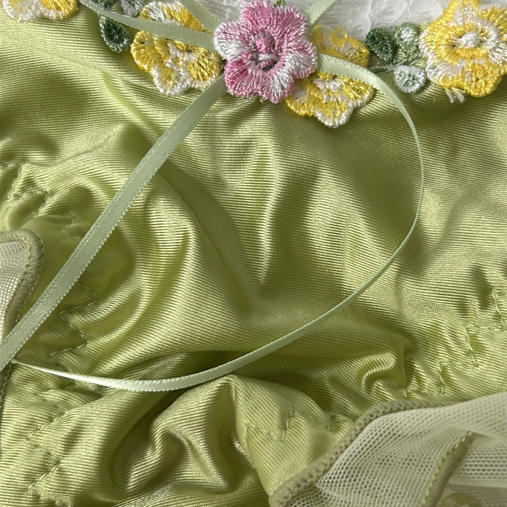IZA Liquid Satin Moss Green Embroidered Floral Silky Stretch Feminine Panties - Picture 3 of 14